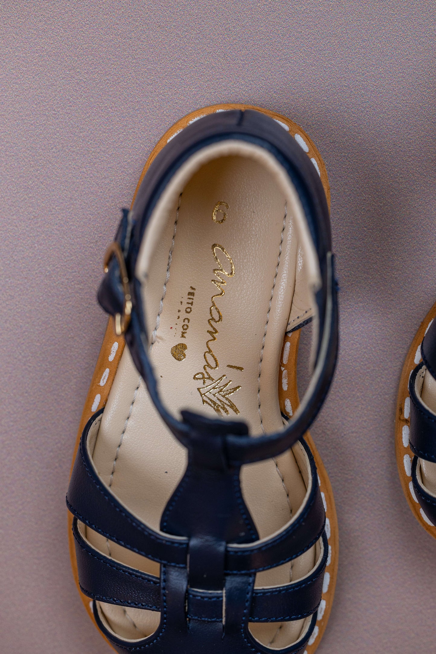 Sandália  Infantil Ananás Charlie Couro Azul Marinho