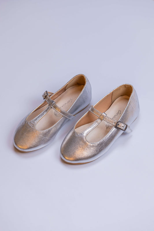 Sapatilha Infantil Ananás Boneca Olivia Couro Metalizado Prata
