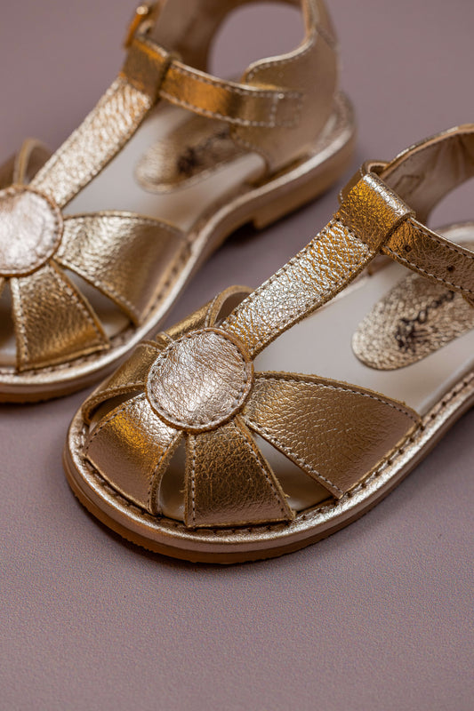 Sandália  Infantil Ananás Blossom Couro Metalizado Ouro