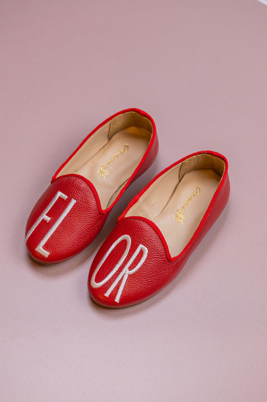 Loafer Infantil Ananás Margot Couro Vermelho Flor