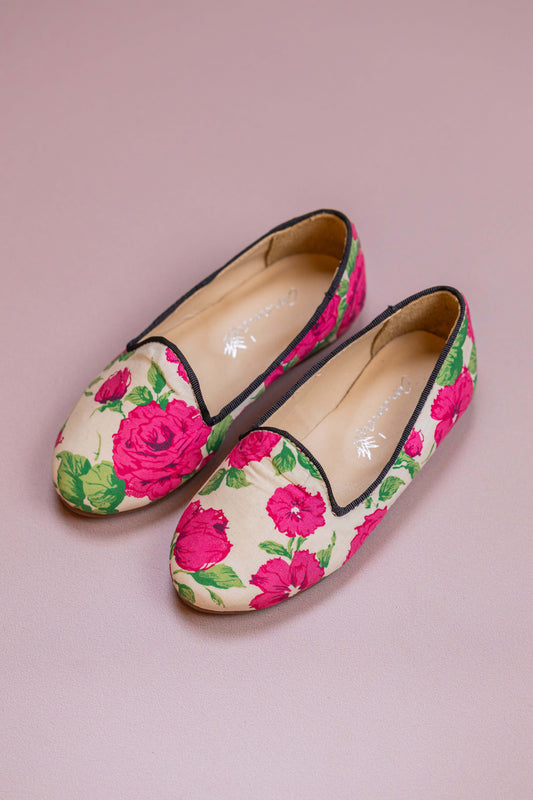 Loafer Infantil Ananás Margot Tecido Floral Rosa