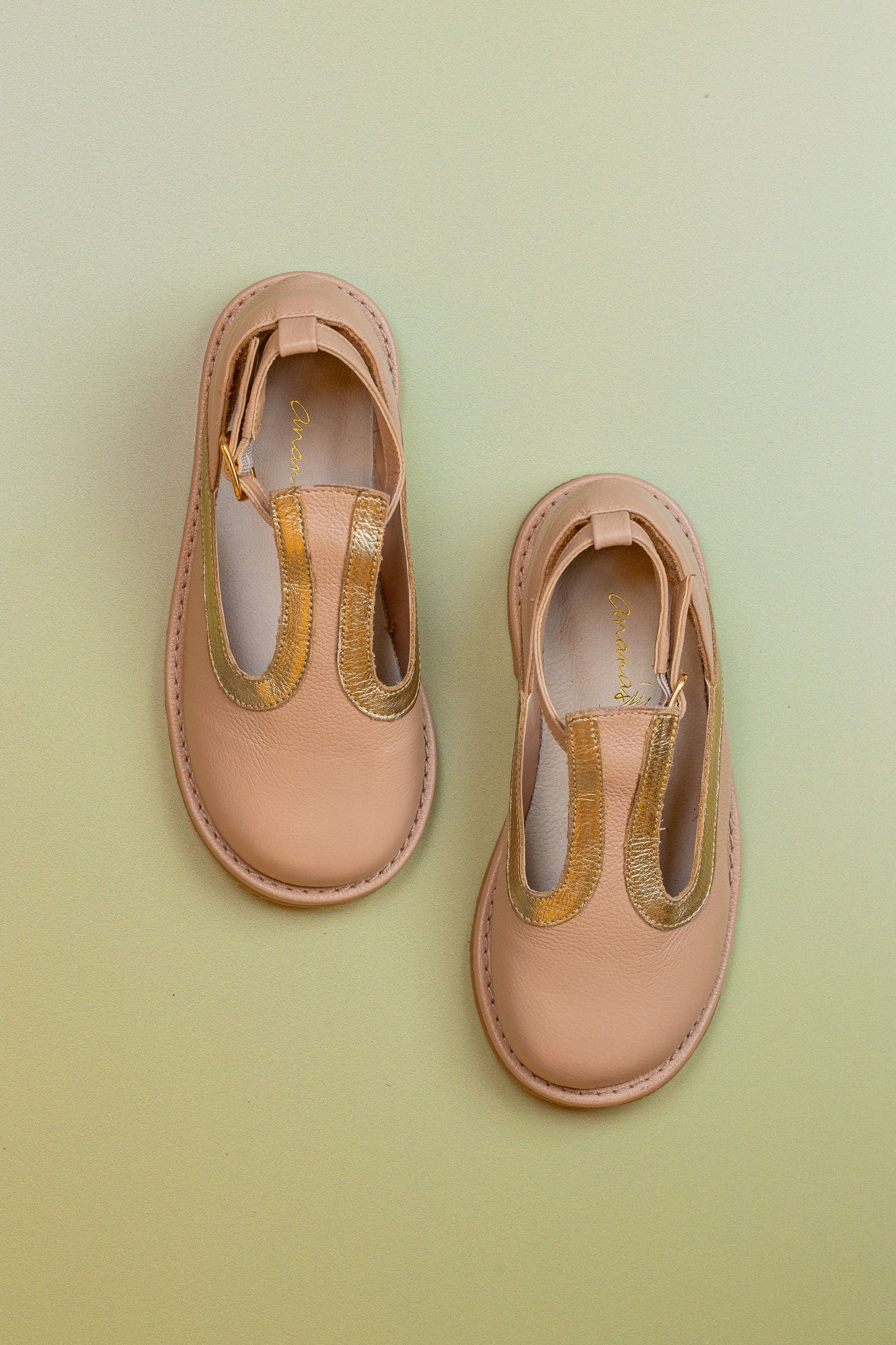 Sapato Infantil Ananás Diana Couro Bege com Ouro