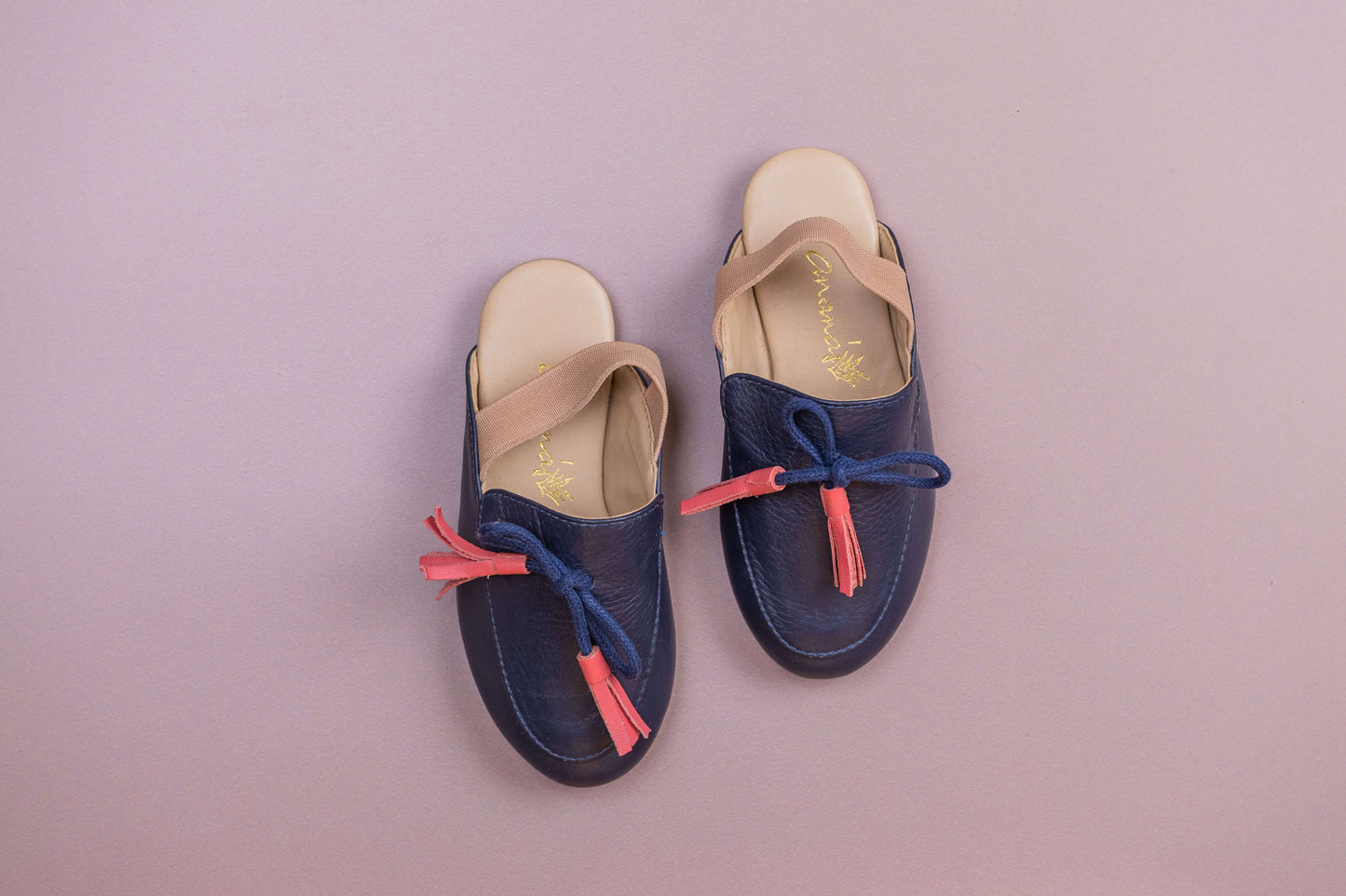 Mule Infantil Ananás Aida Couro Azul Marinho com Sandy