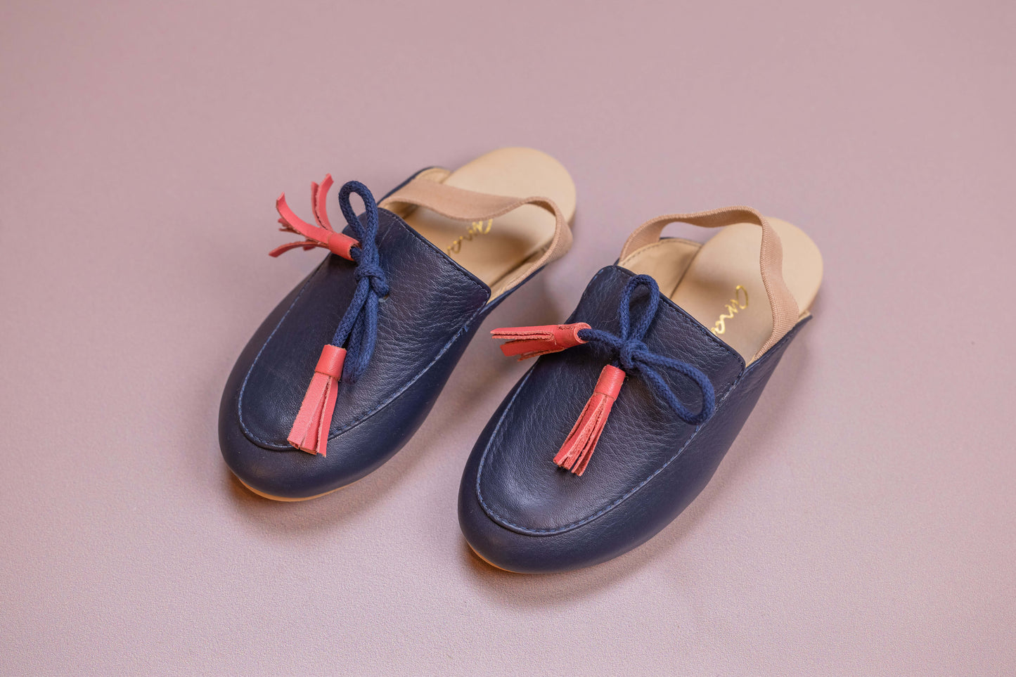 Mule Infantil Ananás Aida Couro Azul Marinho com Sandy