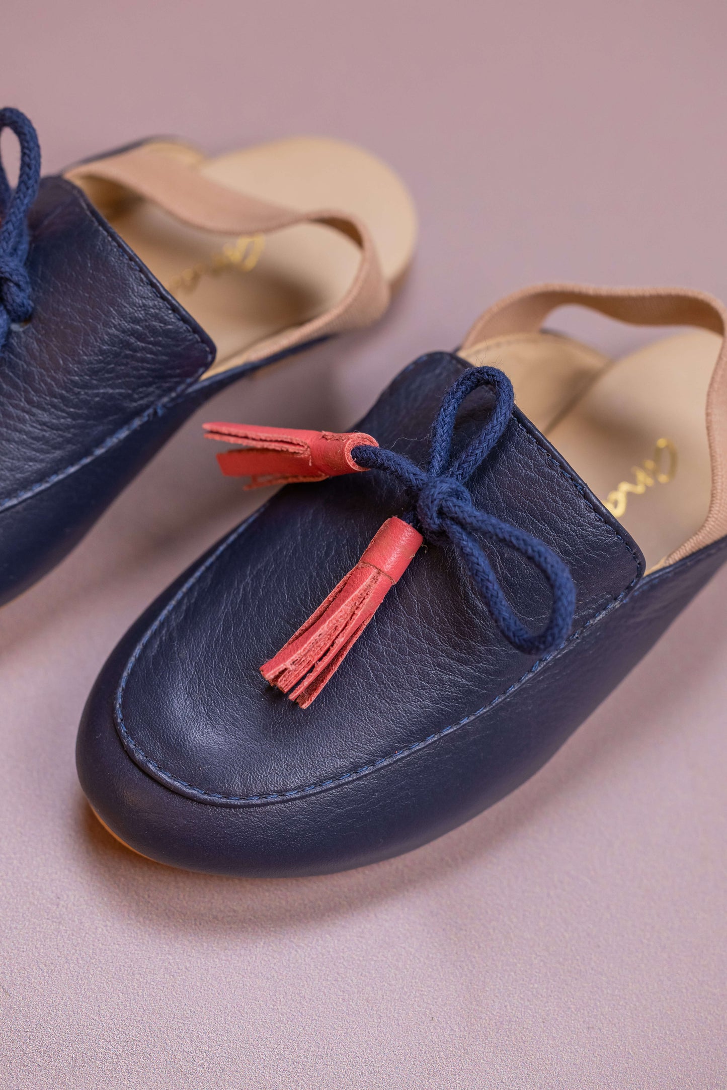 Mule Infantil Ananás Aida Couro Azul Marinho com Sandy