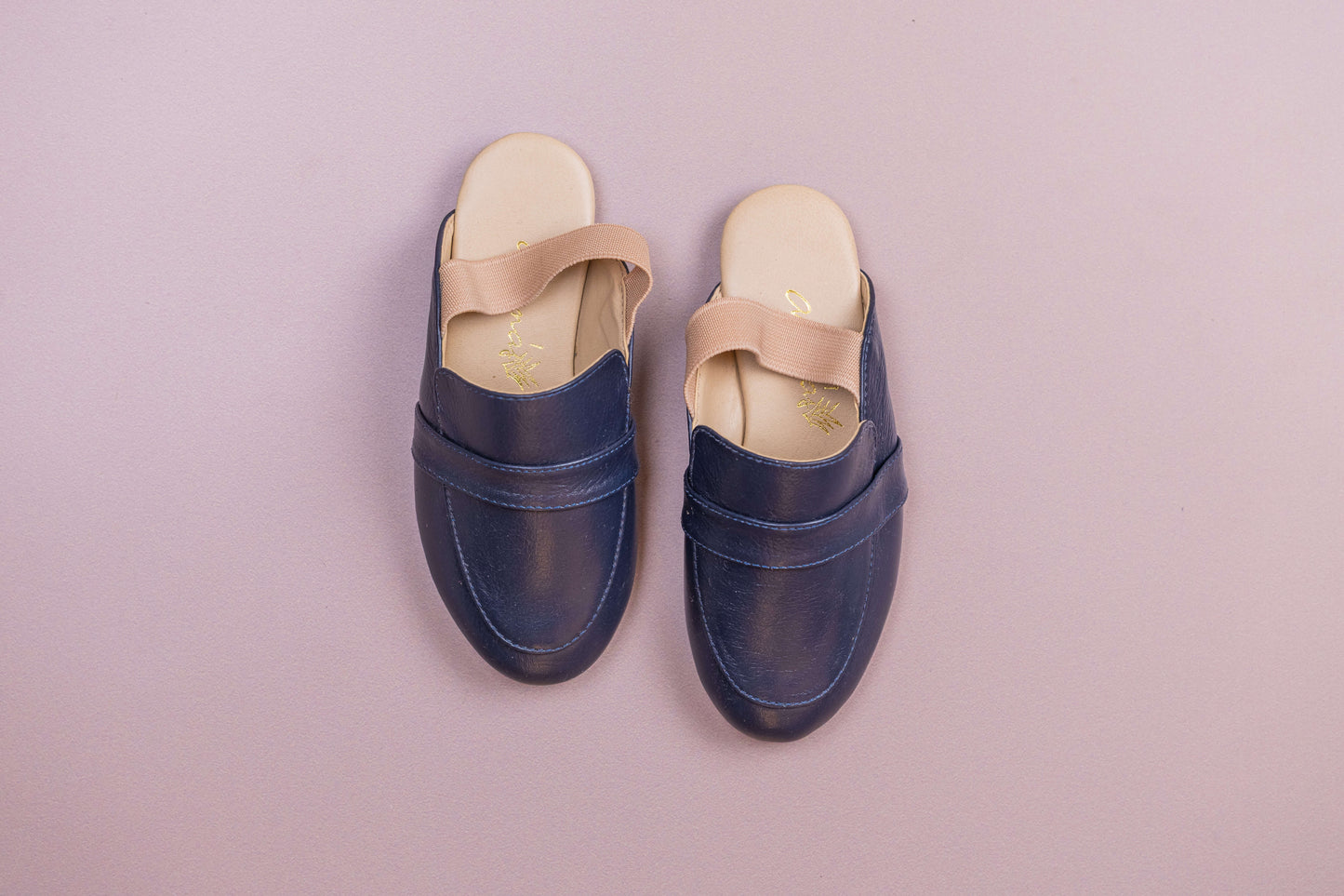 Mule Infantil Ananás Aida Couro Azul Marinho