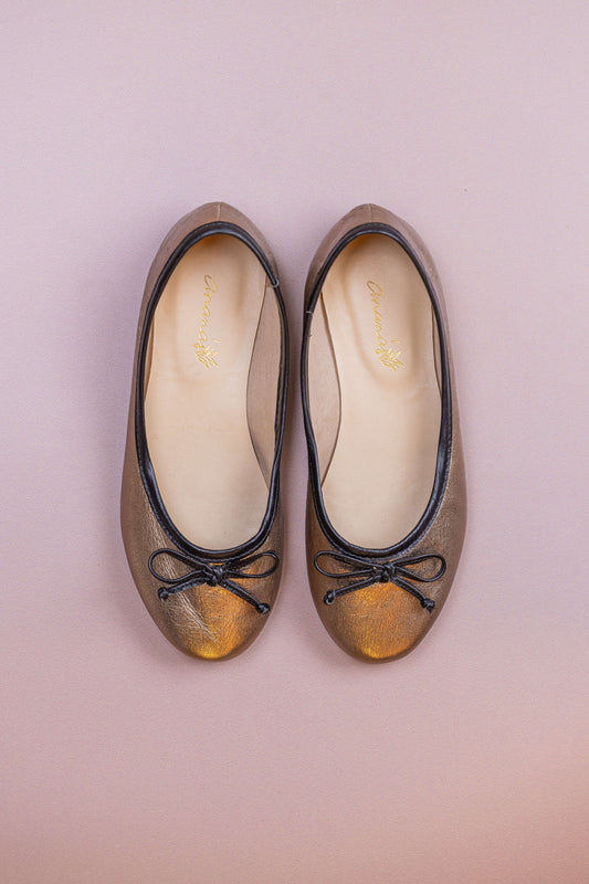 Sapatilha Infantil Ananás Bailarina Alicia Couro Ouro Velho