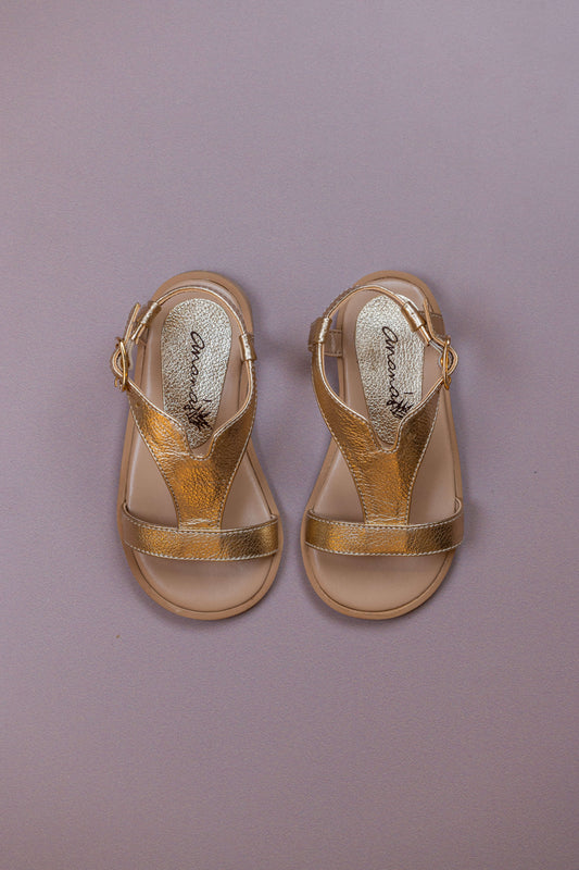 Sandália Infantil Ananás Manu Couro Metalizado Ouro