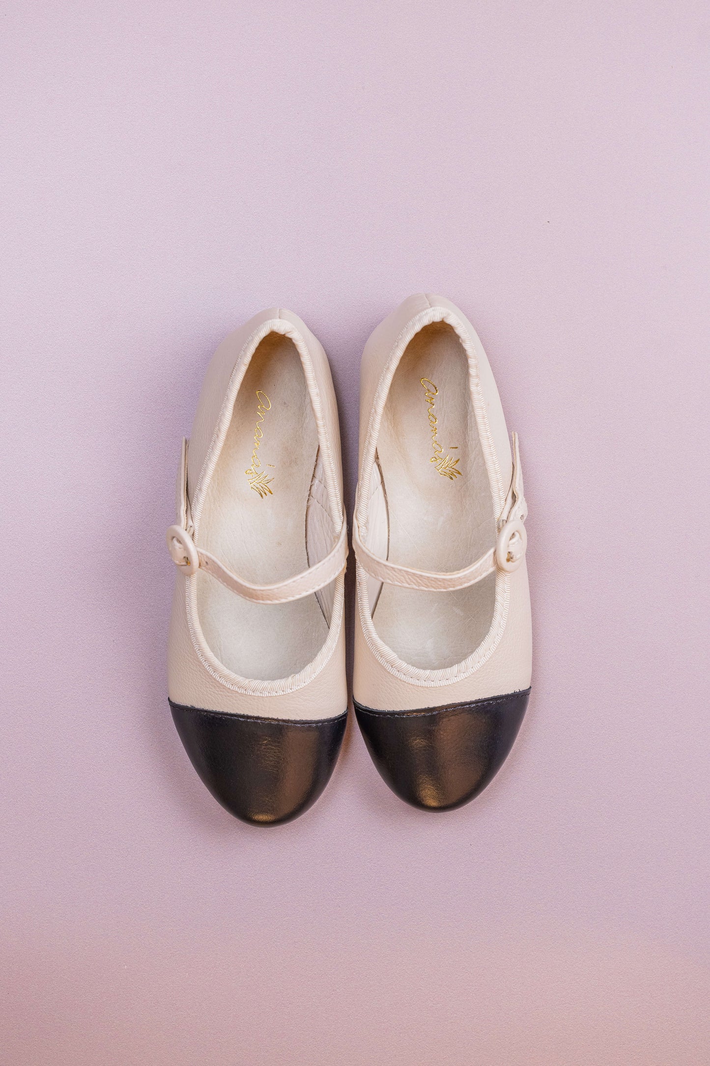 Sapatilha Infantil Ananás Amelie Couro Marfim com Preto