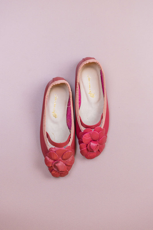 Sapatilha Infantil Ananás Bailarina Anna com Camélia Couro Rosa Pink