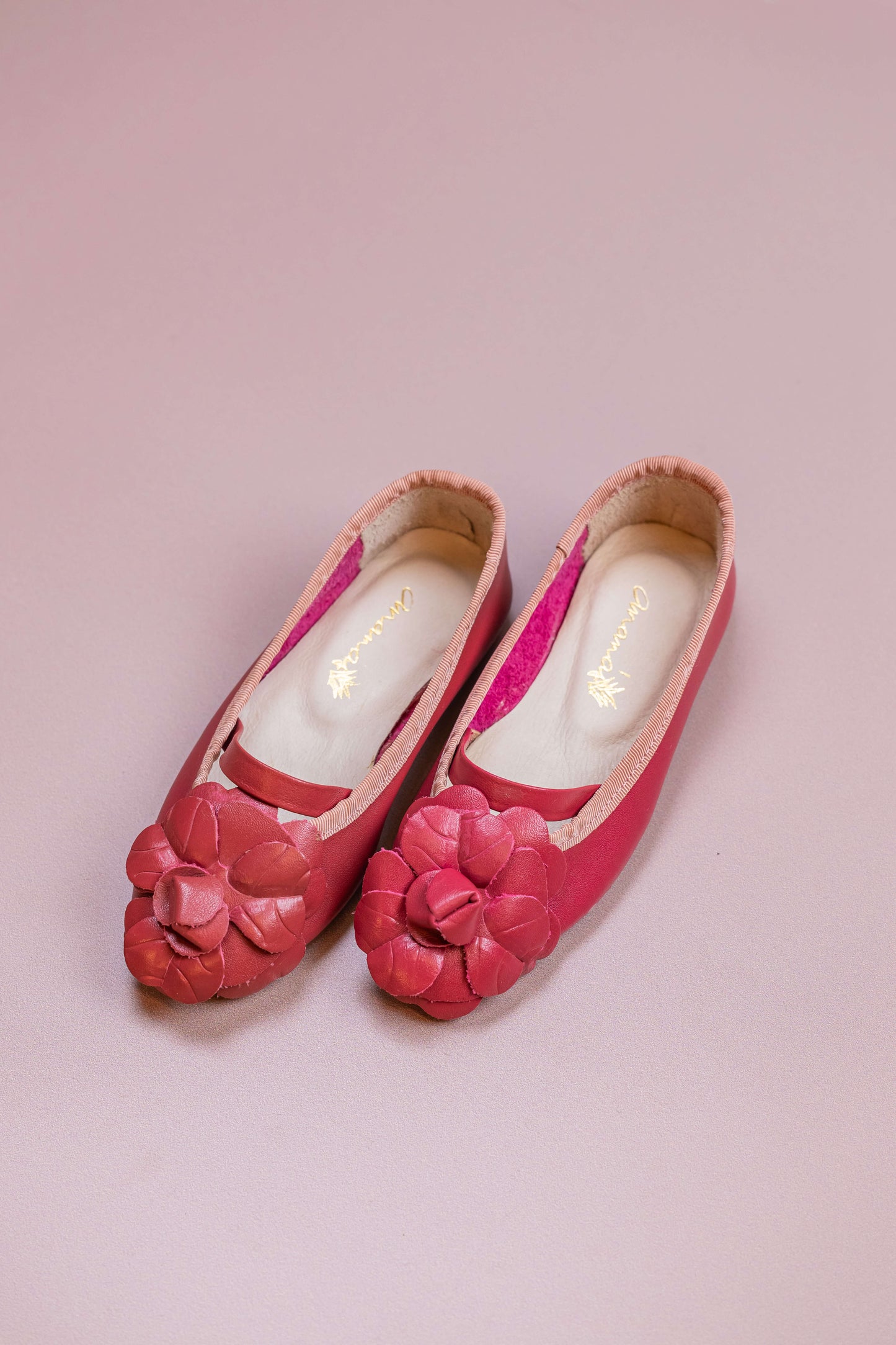 Sapatilha Infantil Ananás Bailarina Anna com Camélia Couro Rosa Pink