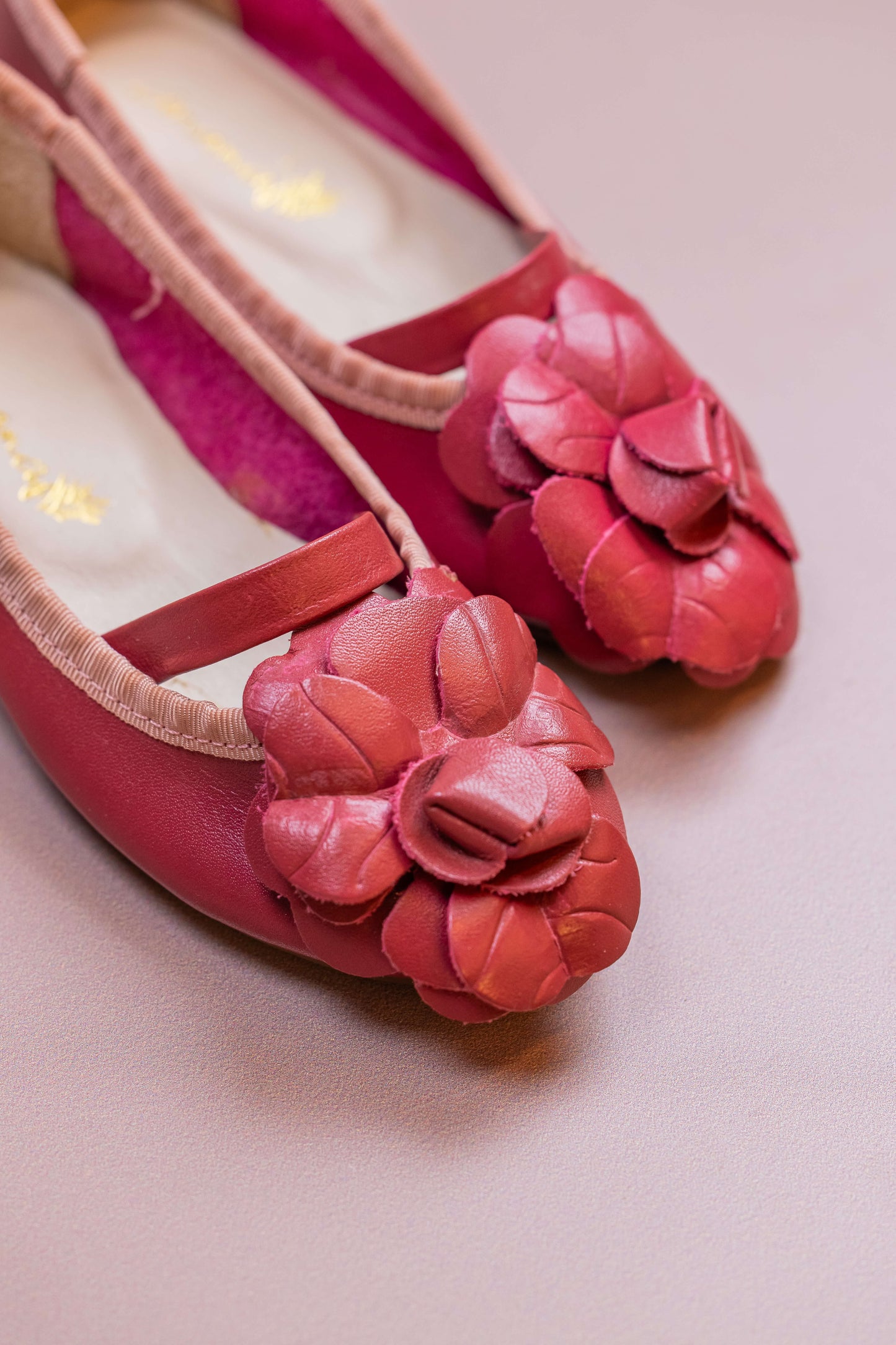 Sapatilha Infantil Ananás Bailarina Anna com Camélia Couro Rosa Pink