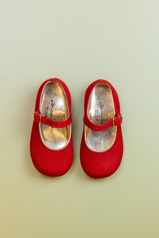 Sapato Infantil Ananás Mary Jane Couro Nobuck Vermelho