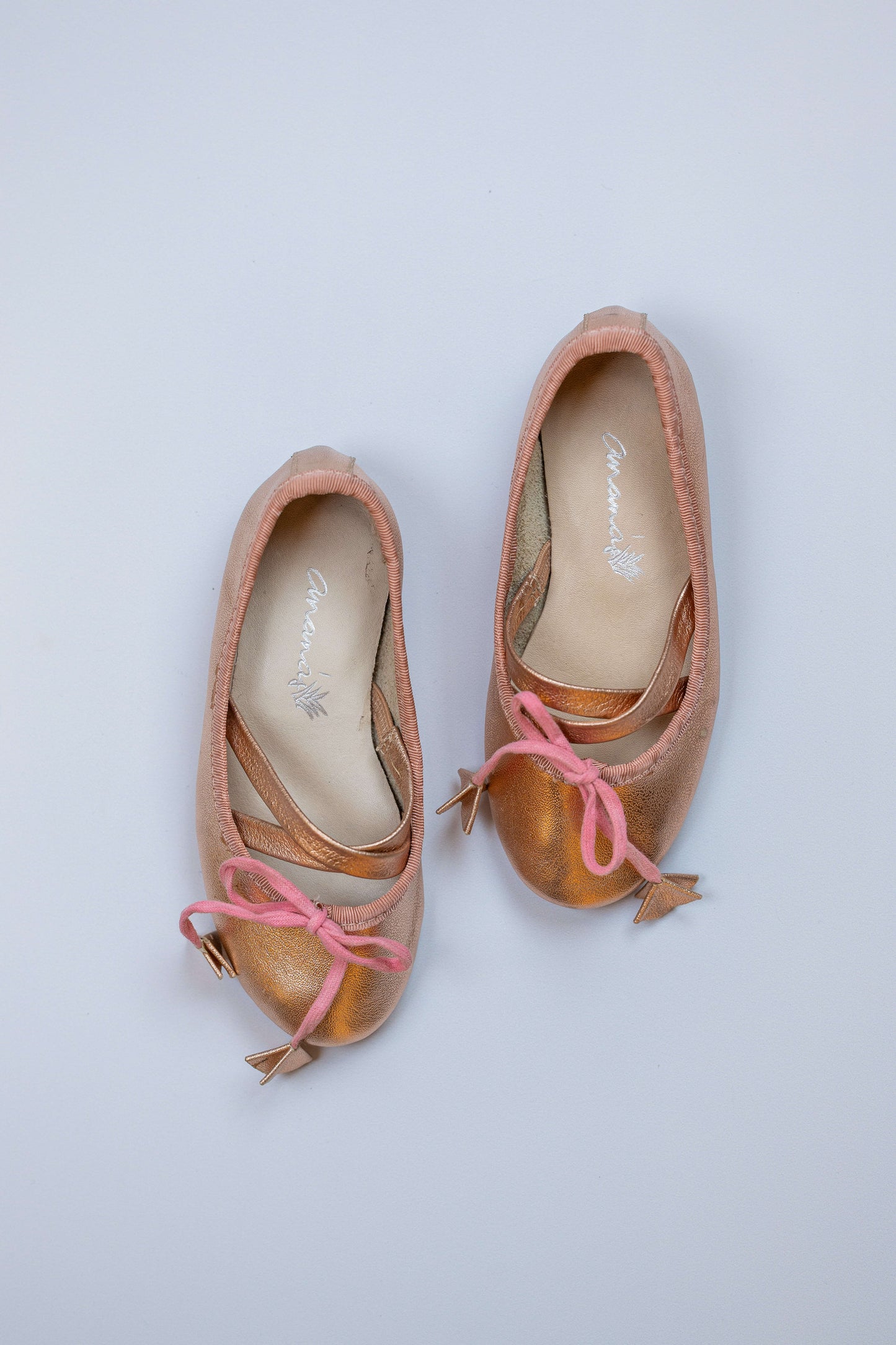 Sapatilha Infantil Ananás Bailarina Anna Couro Metalizado Rose