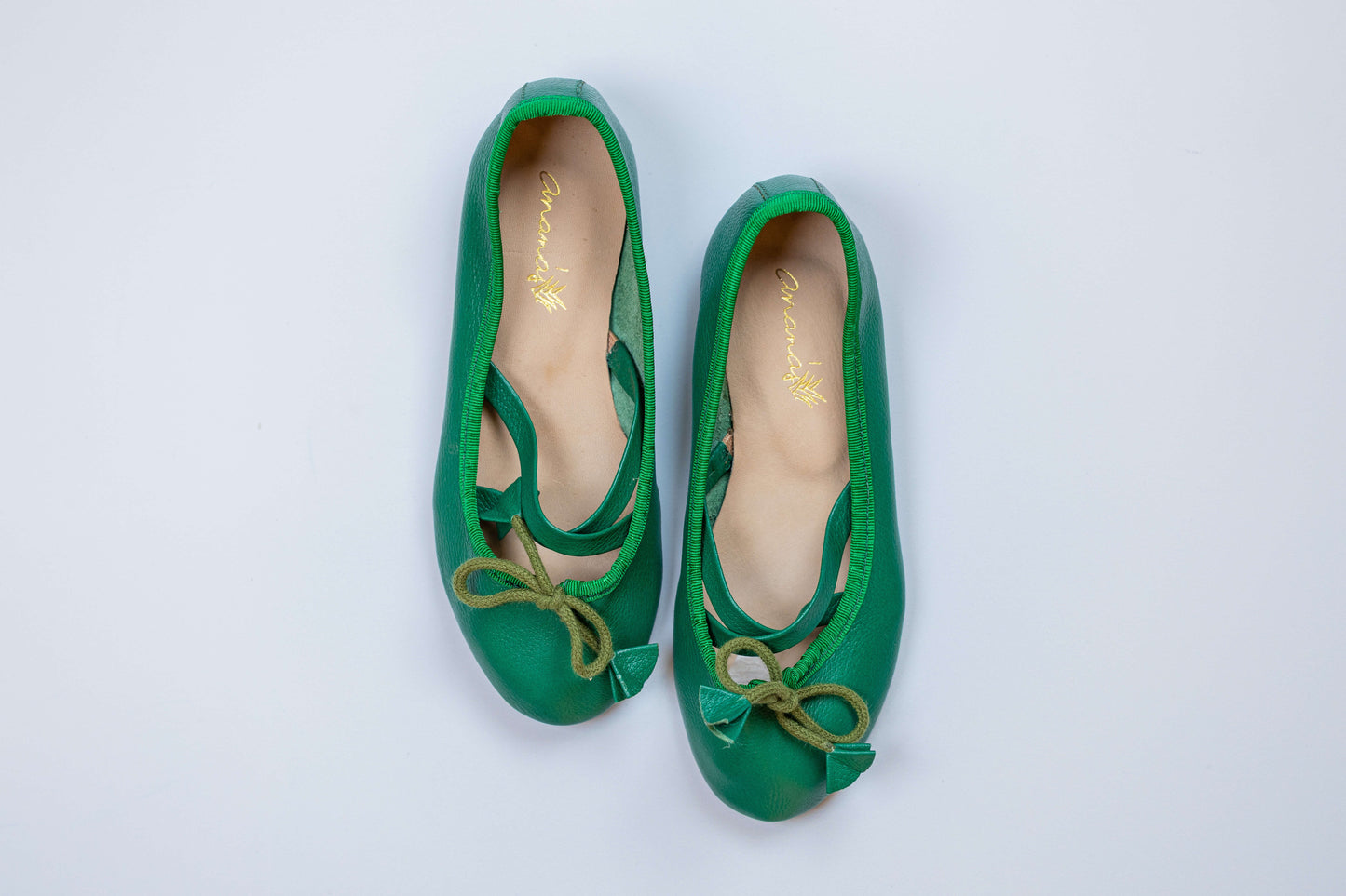 Sapatilha Infantil Ananás Bailarina Anna Couro Verde Esmeralda
