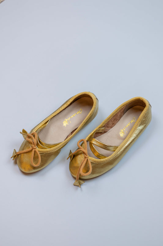 Sapatilha Infantil Ananás Bailarina Anna Couro Metalizado Ouro