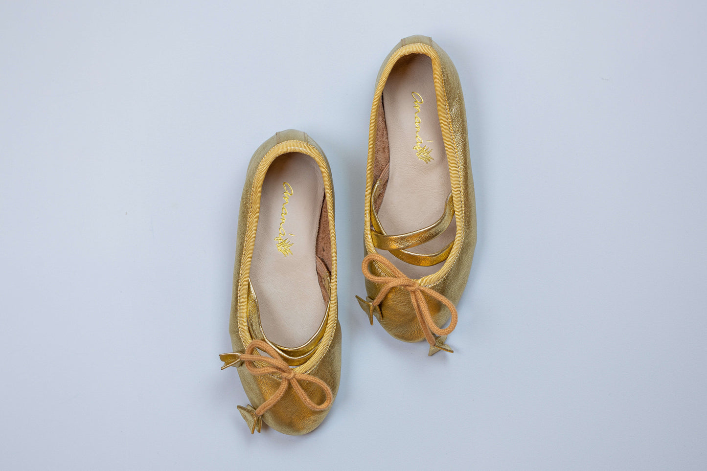 Sapatilha Infantil Ananás Bailarina Anna Couro Metalizado Ouro