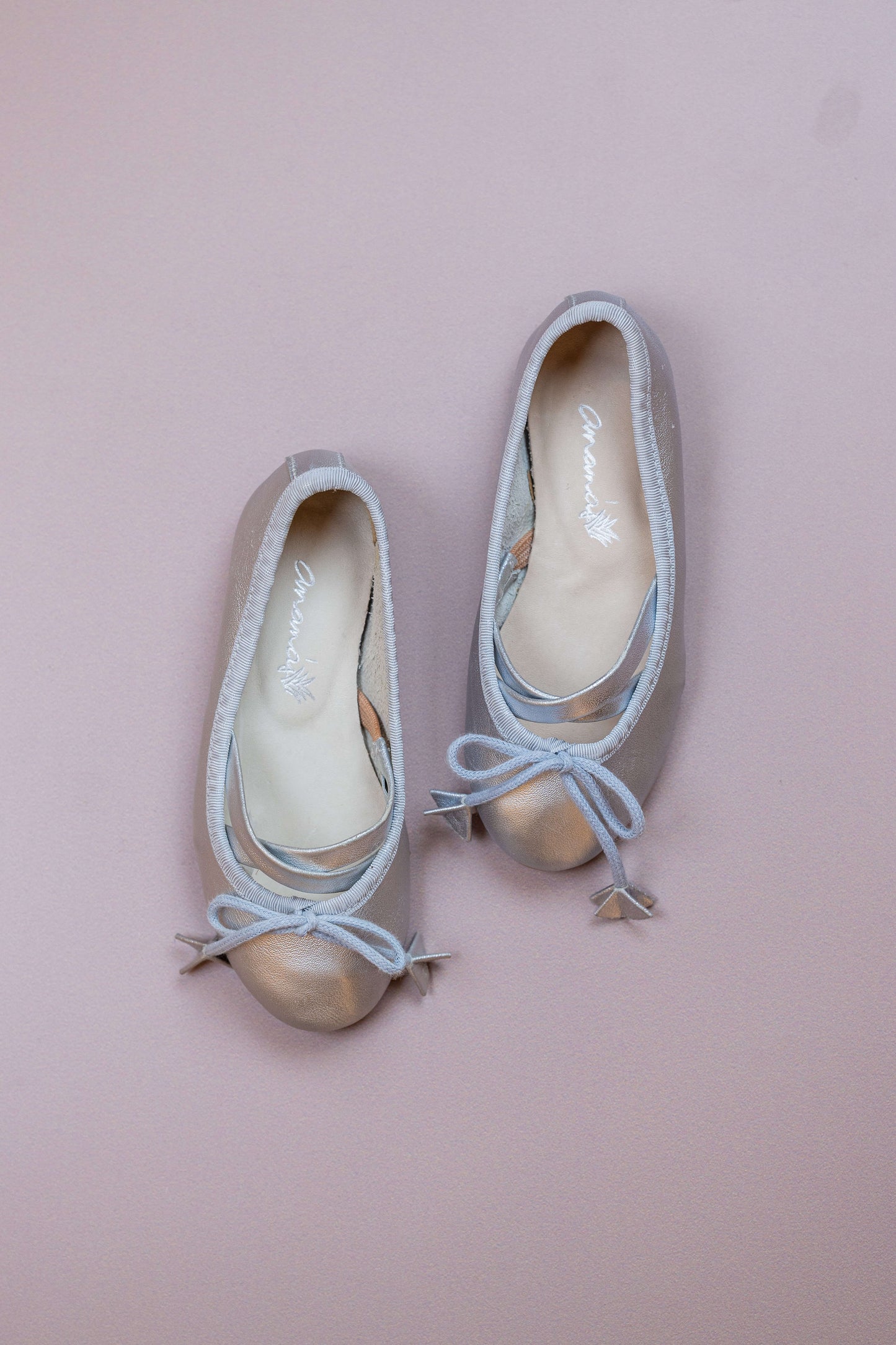 Sapatilha Infantil Ananás Bailarina Anna Couro Metalizado Prata