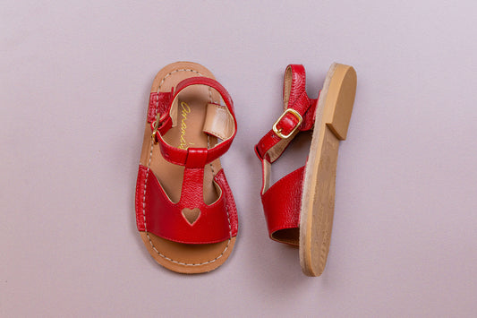 Sandália Infantil Ananás Lilly Coração Couro Vermelho