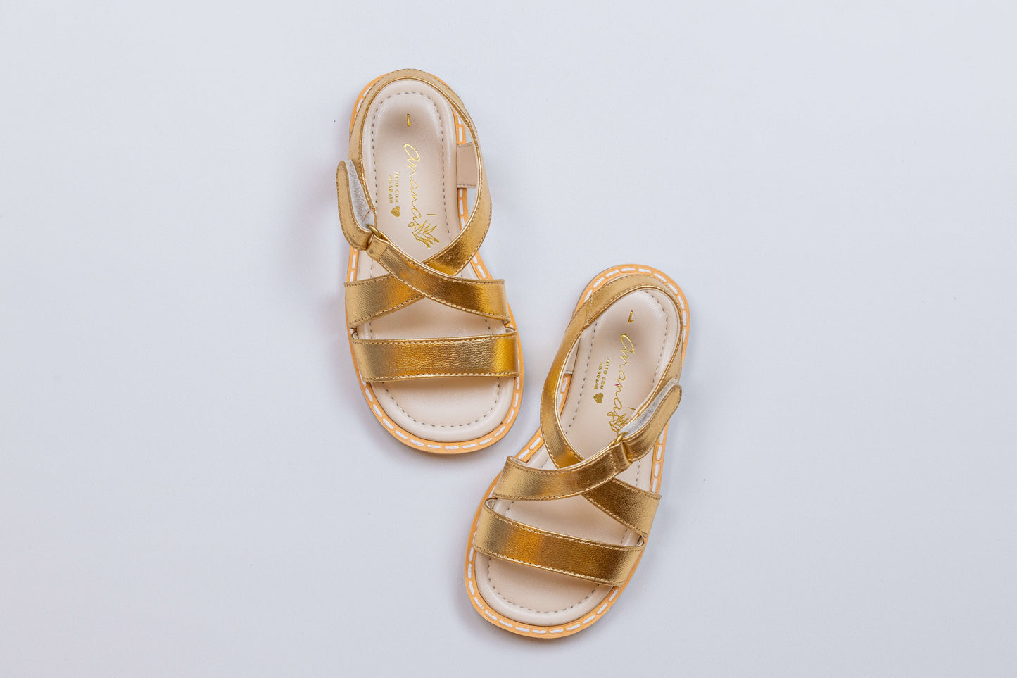 Sandália Infantil Ananás Agnes Couro Metalizado Ouro