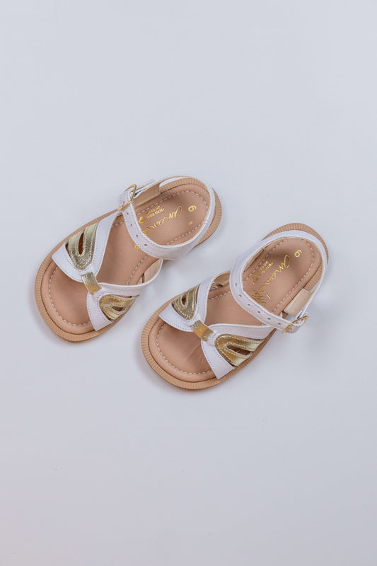 Sandália Infantil Ananás Maya Couro Branco com Ouro