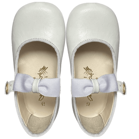 Sapato Infantil Ananás Beth Laço de Fita Couro Branco